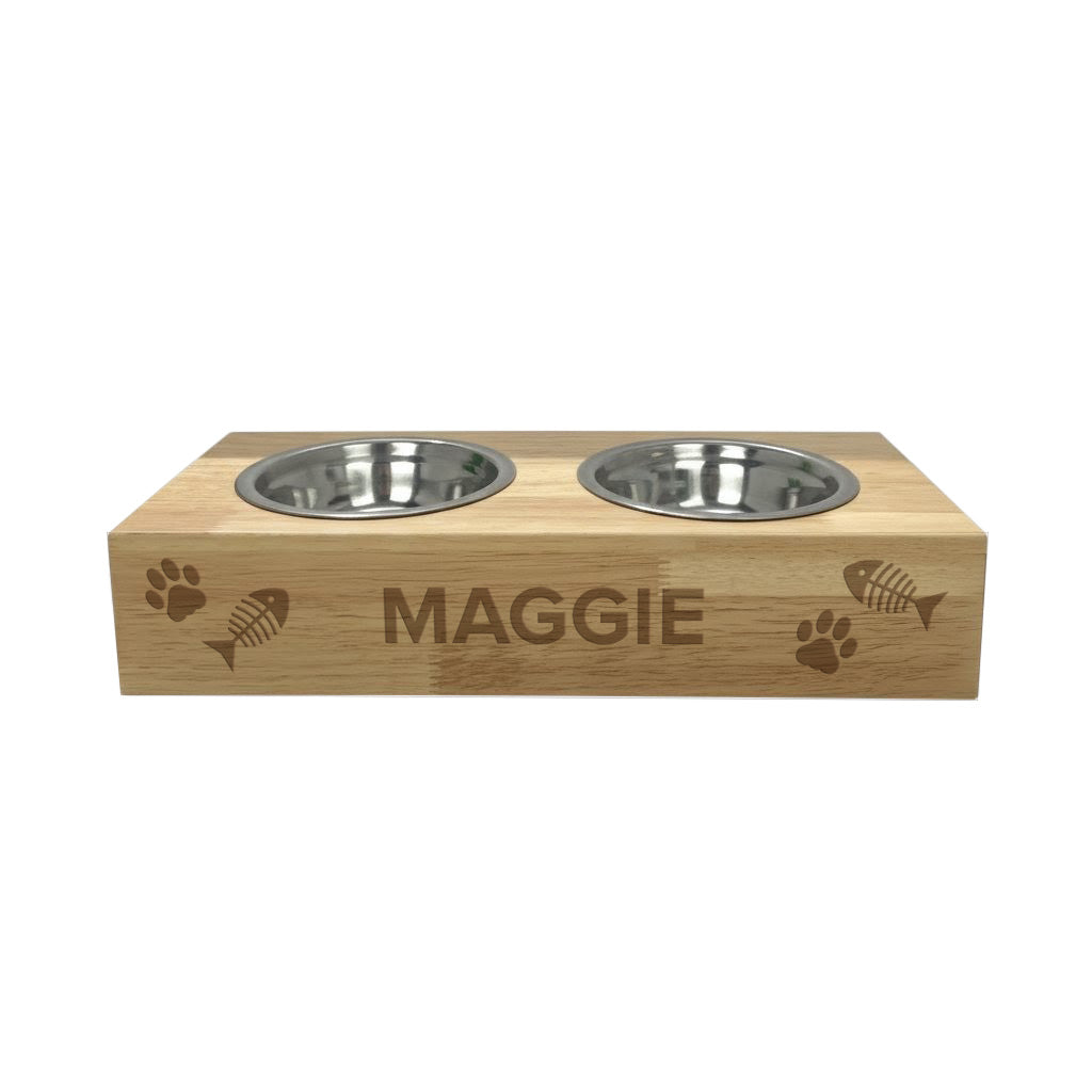Personalised Bamboo Raised Double Cat Bowl