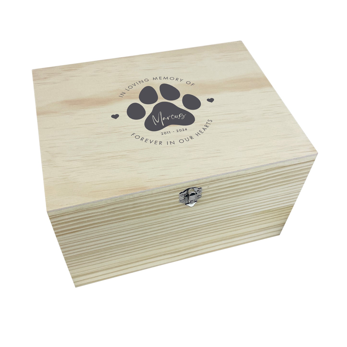Personalised Pine Wooden Pet Name Memorial Memory Box - 3 Sizes (26cm | 30cm | 36cm)