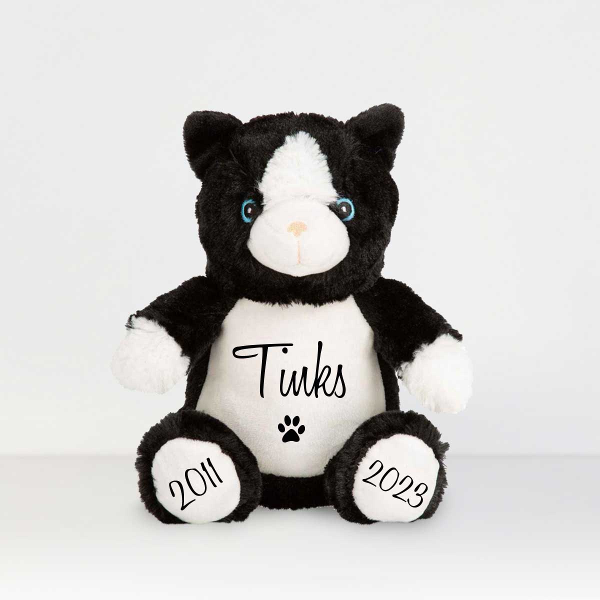 Personalised Small Black & White Keepsake Memory Cat