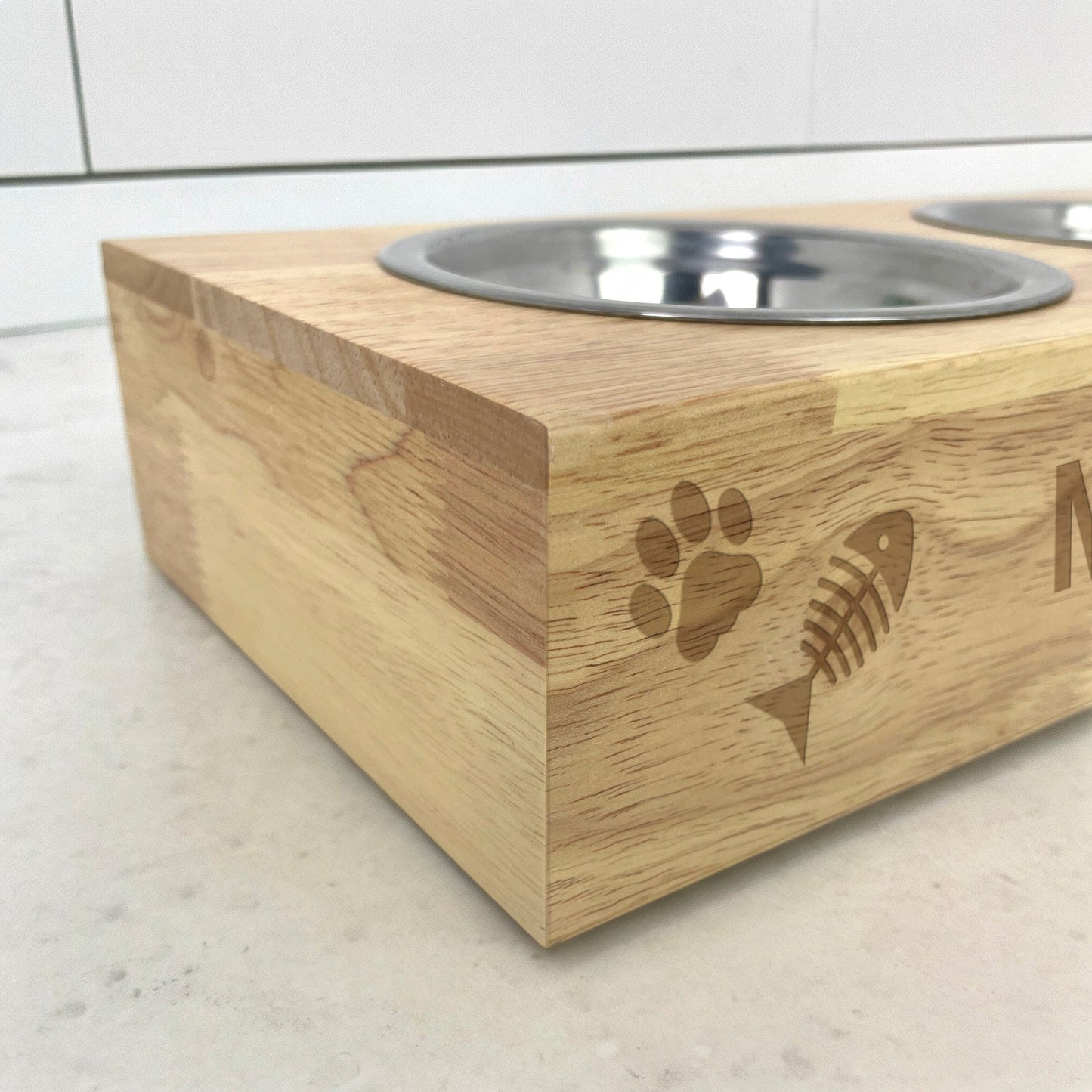 Personalised Bamboo Raised Double Cat Bowl