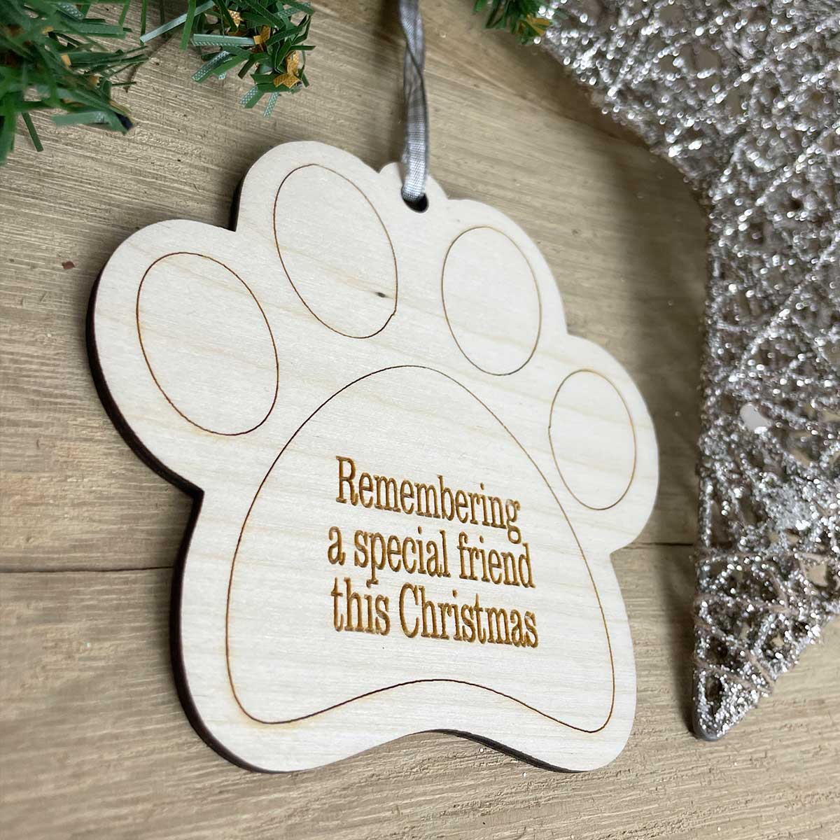 Pet Memorial Wooden Paw Christmas Decoration