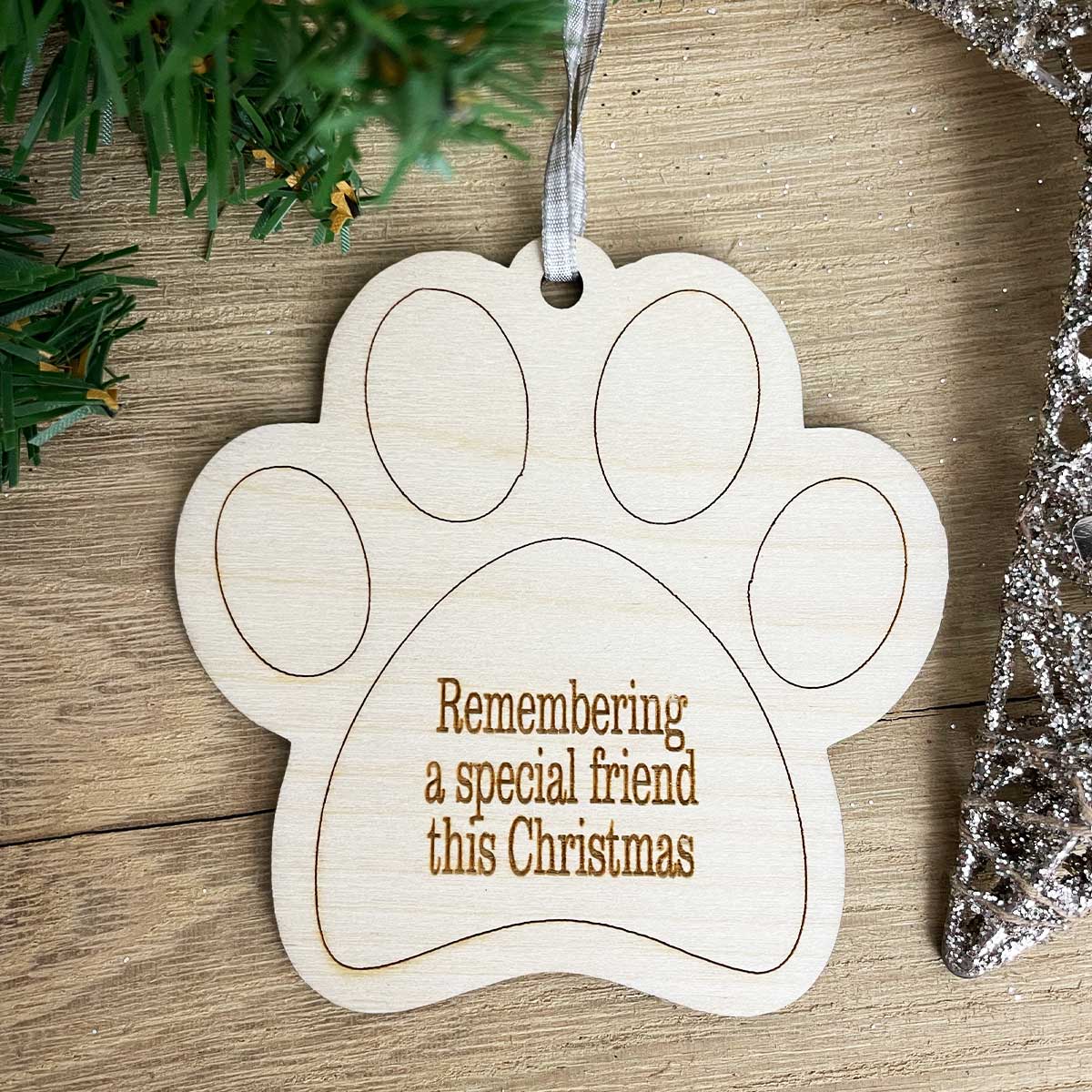 Pet Memorial Wooden Paw Christmas Decoration