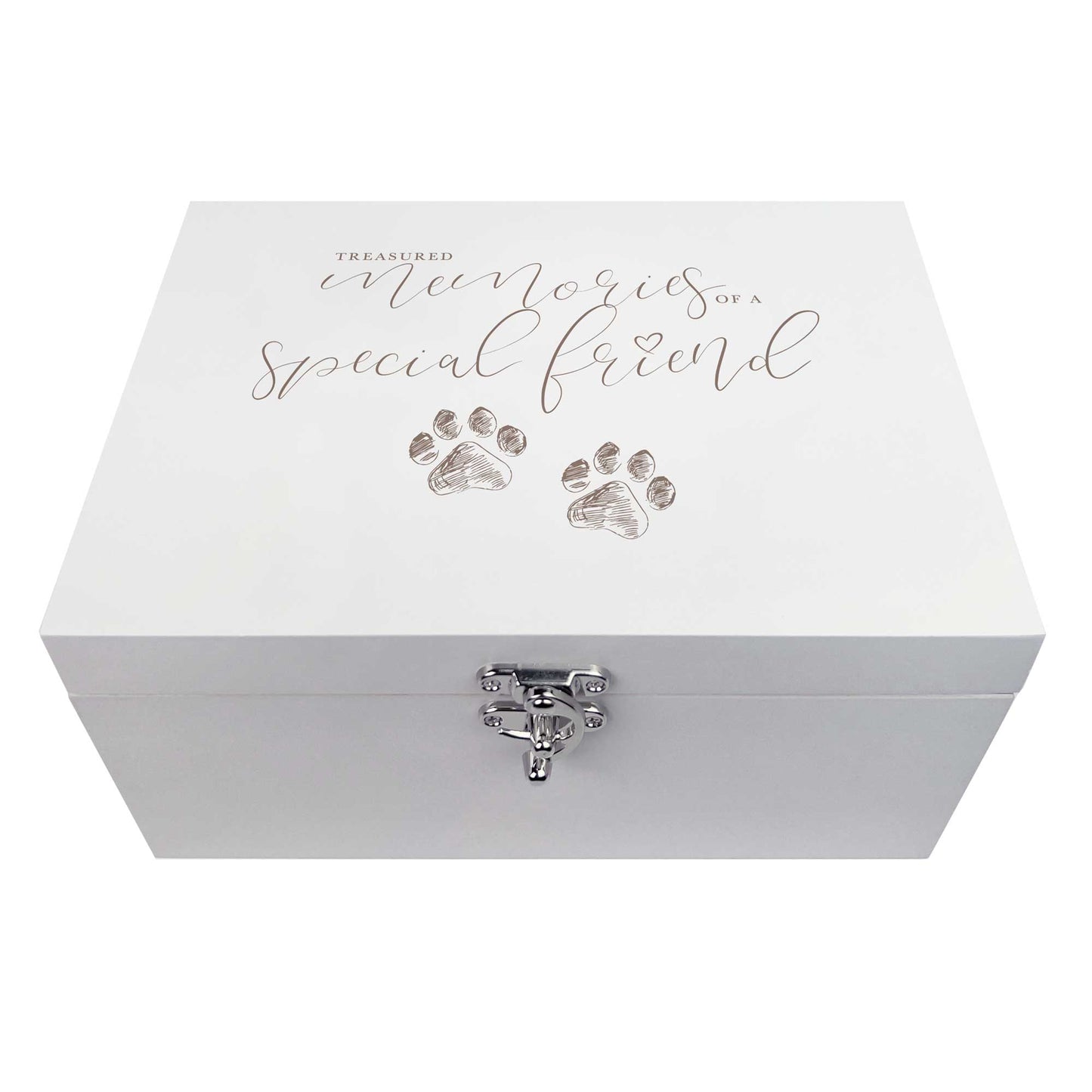 'Treasured Memories' White Painted Wooden Pet Memorial Keepsake Box