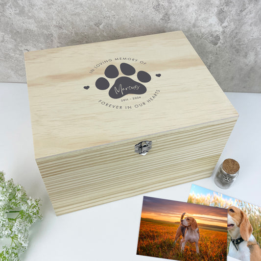 Personalised Pine Wooden Pet Name Memorial Memory Box - 3 Sizes (26cm | 30cm | 36cm)