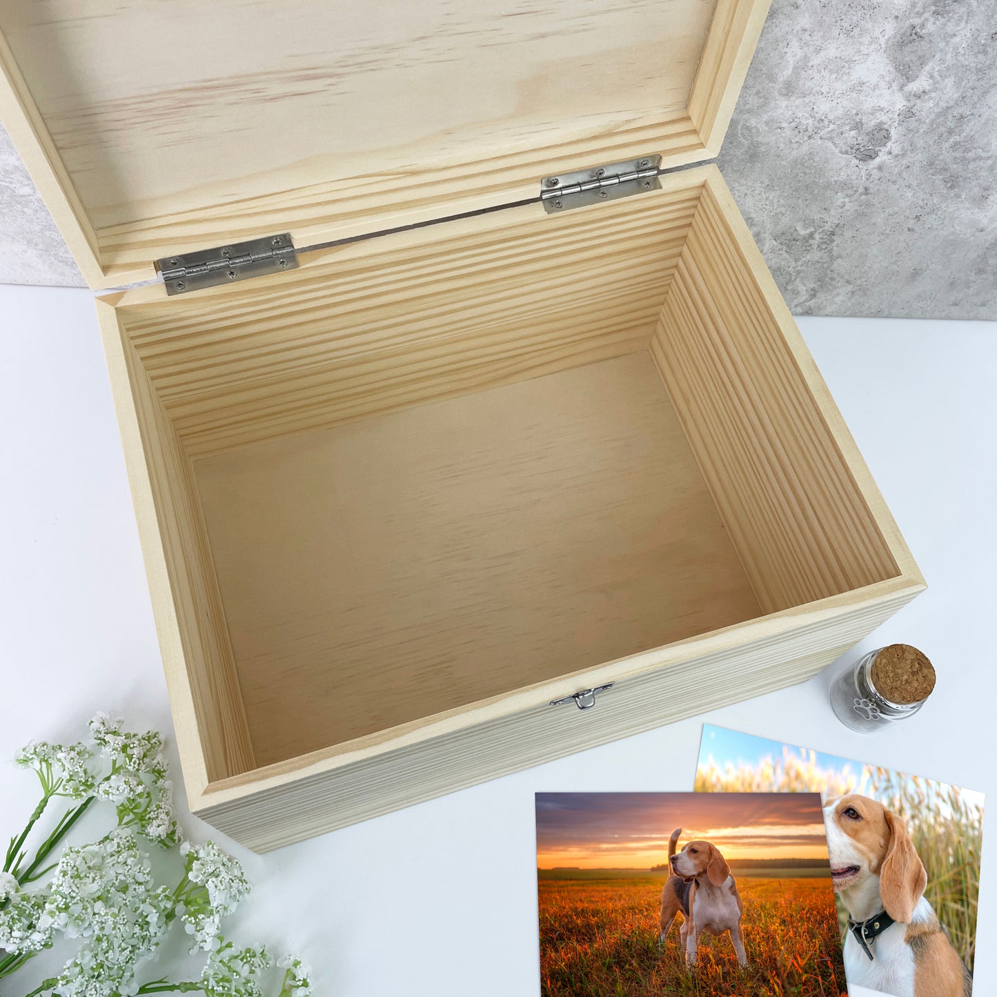 Personalised Pine Wooden Pet Name Memorial Memory Box - 3 Sizes (26cm | 30cm | 36cm)