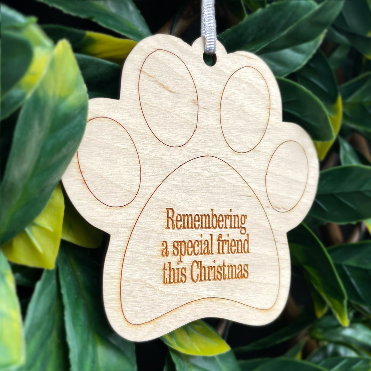 Pet Memorial Wooden Paw Christmas Decoration