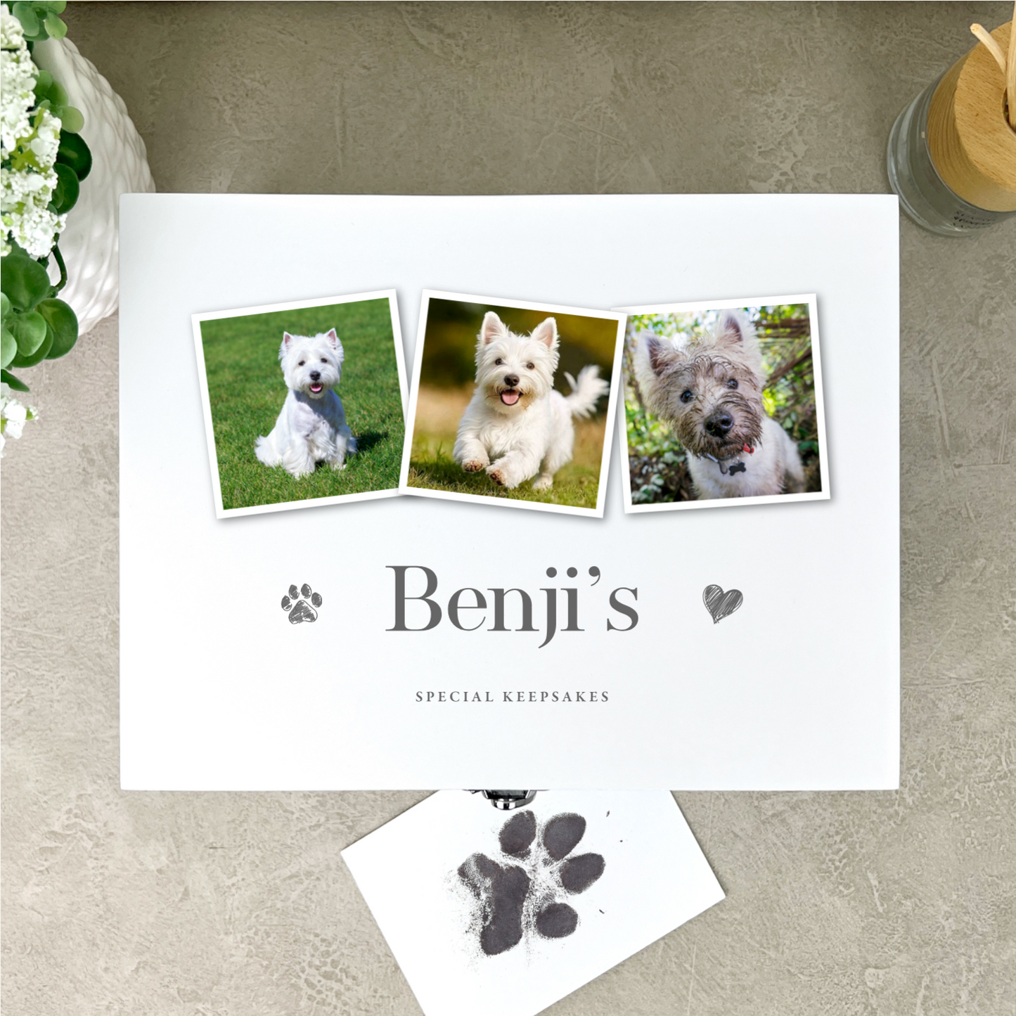 Personalised White Three Photo Pet Keepsake Box - 3 Sizes (22cm | 27cm | 30cm)