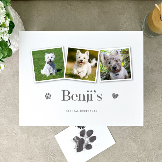 Personalised White Three Photo Pet Keepsake Box - 3 Sizes (22cm | 27cm | 30cm)