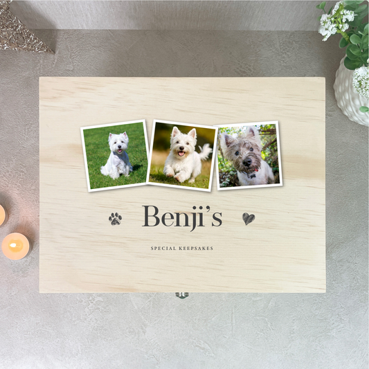 Personalised Three Photo Pet Keepsake Box - 5 Sizes (16cm | 20cm | 26cm | 30cm | 36cm)