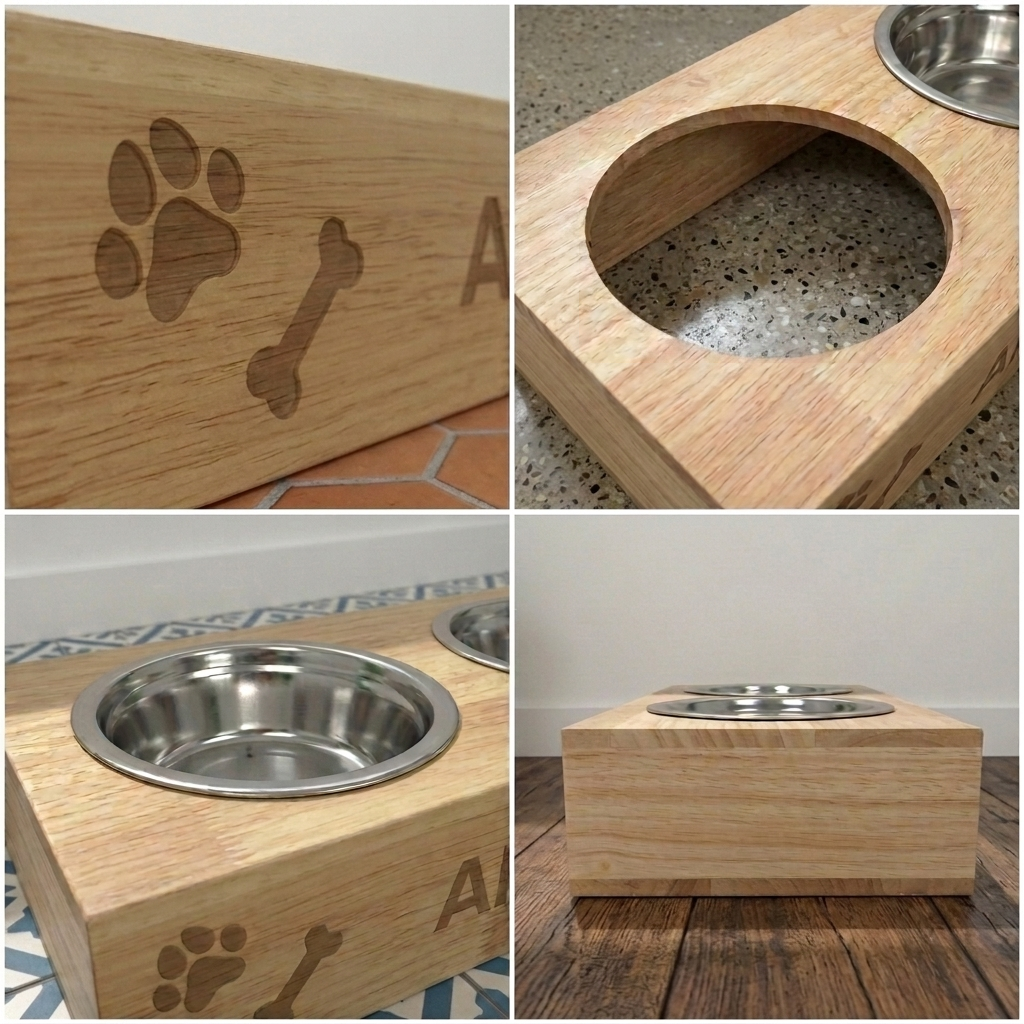 Personalised Wooden Raised Double Dog Bowl