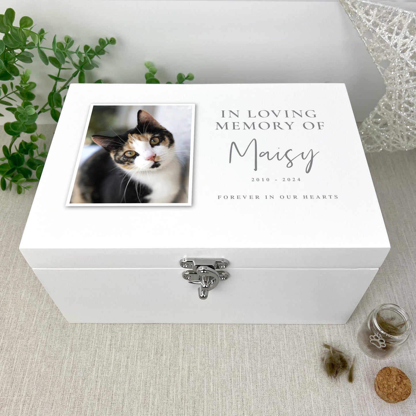 Personalised In Loving Memory Of Pet Photo White Wooden Memorial Keepsake Box - 3 Sizes (22cm | 27cm | 30cm)