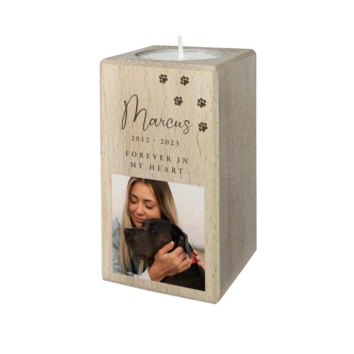 Personalised Wooden Photo Pet Memorial Tea Light Holder - 2 Sizes