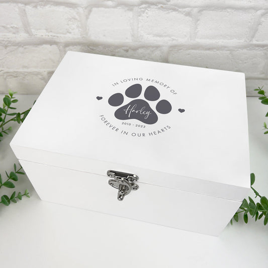 Personalised White Wooden Pet Name Memorial Memory Box - 3 Sizes (22cm | 27cm | 30cm)