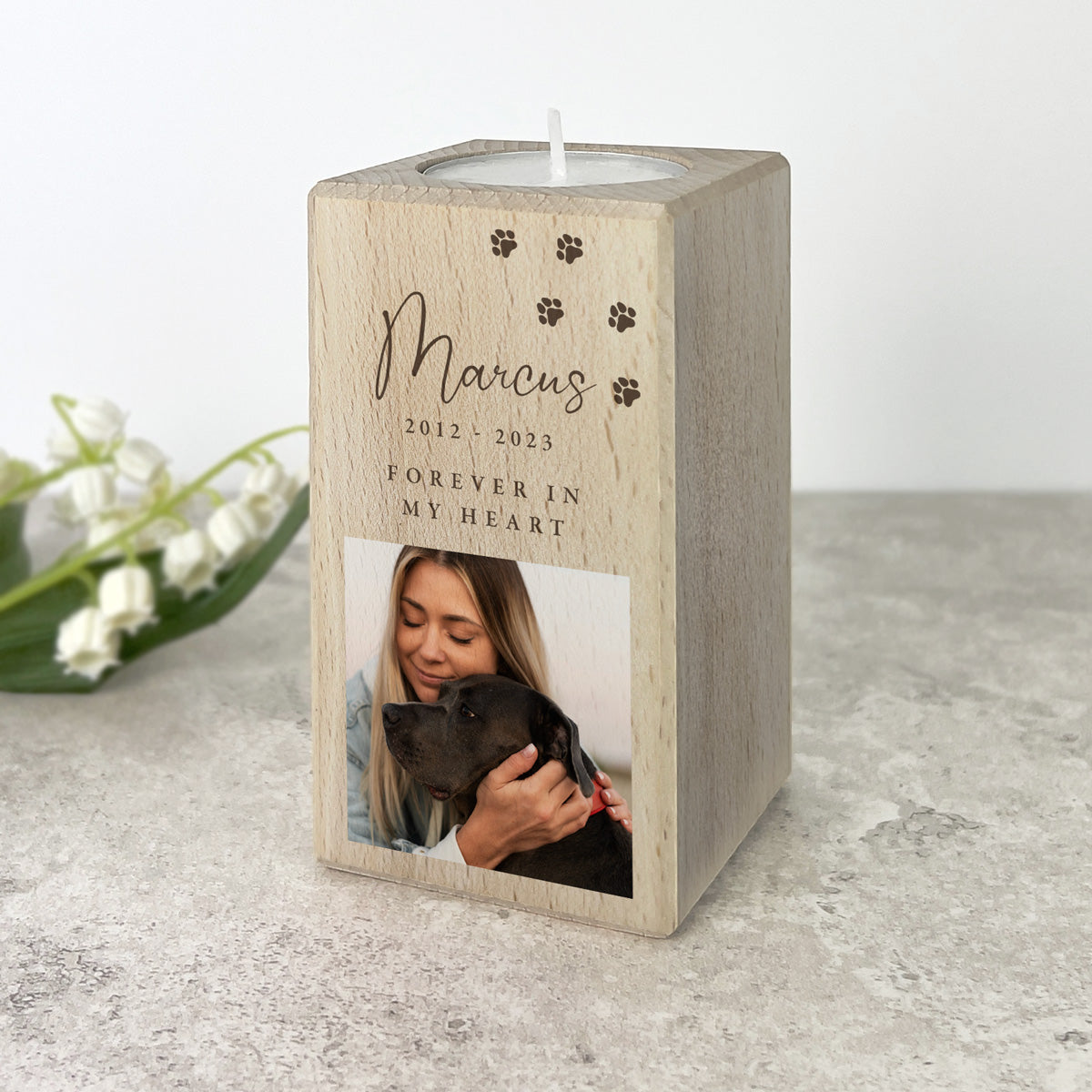 Personalised Wooden Photo Pet Memorial Tea Light Holder - 2 Sizes