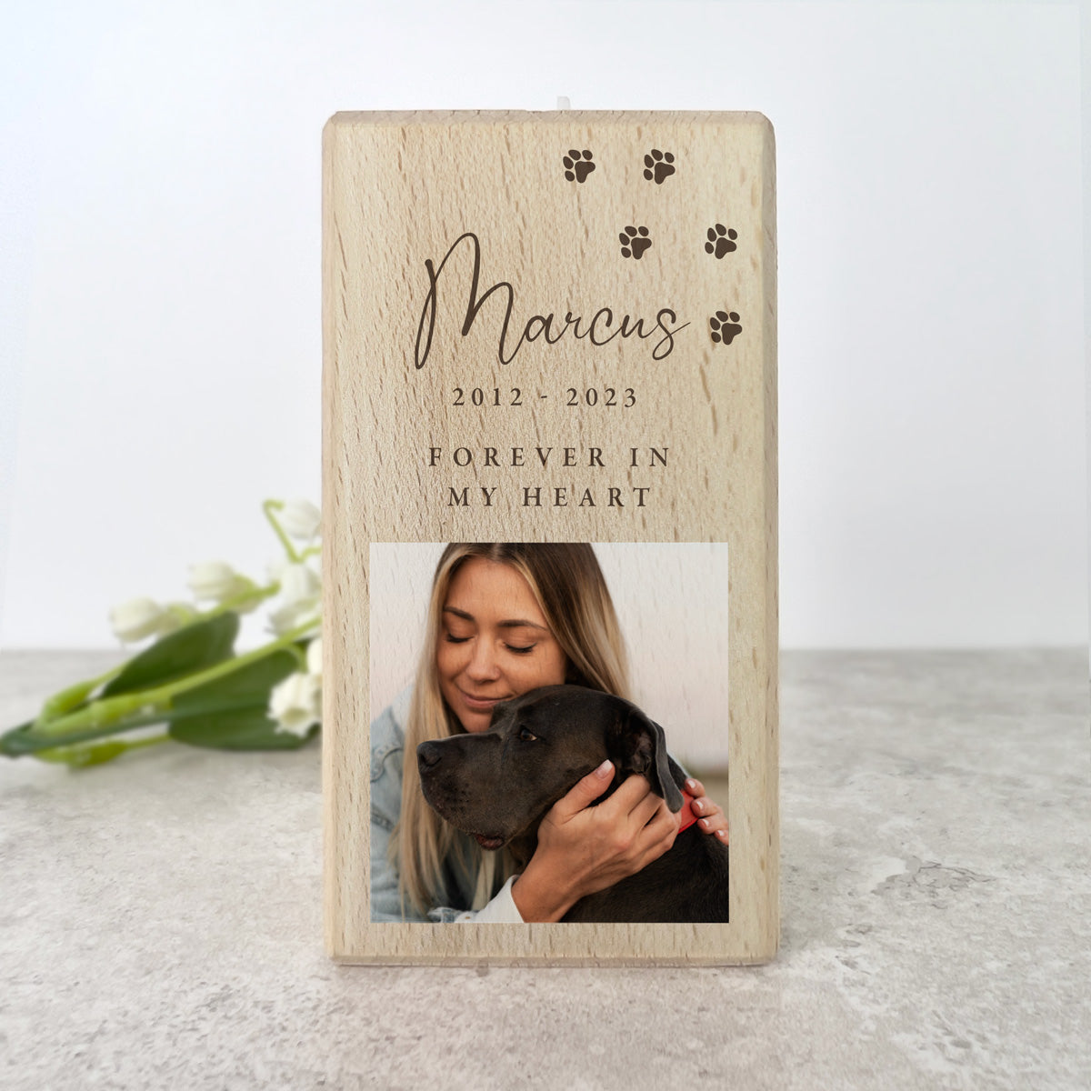 Personalised Wooden Photo Pet Memorial Tea Light Holder - 2 Sizes
