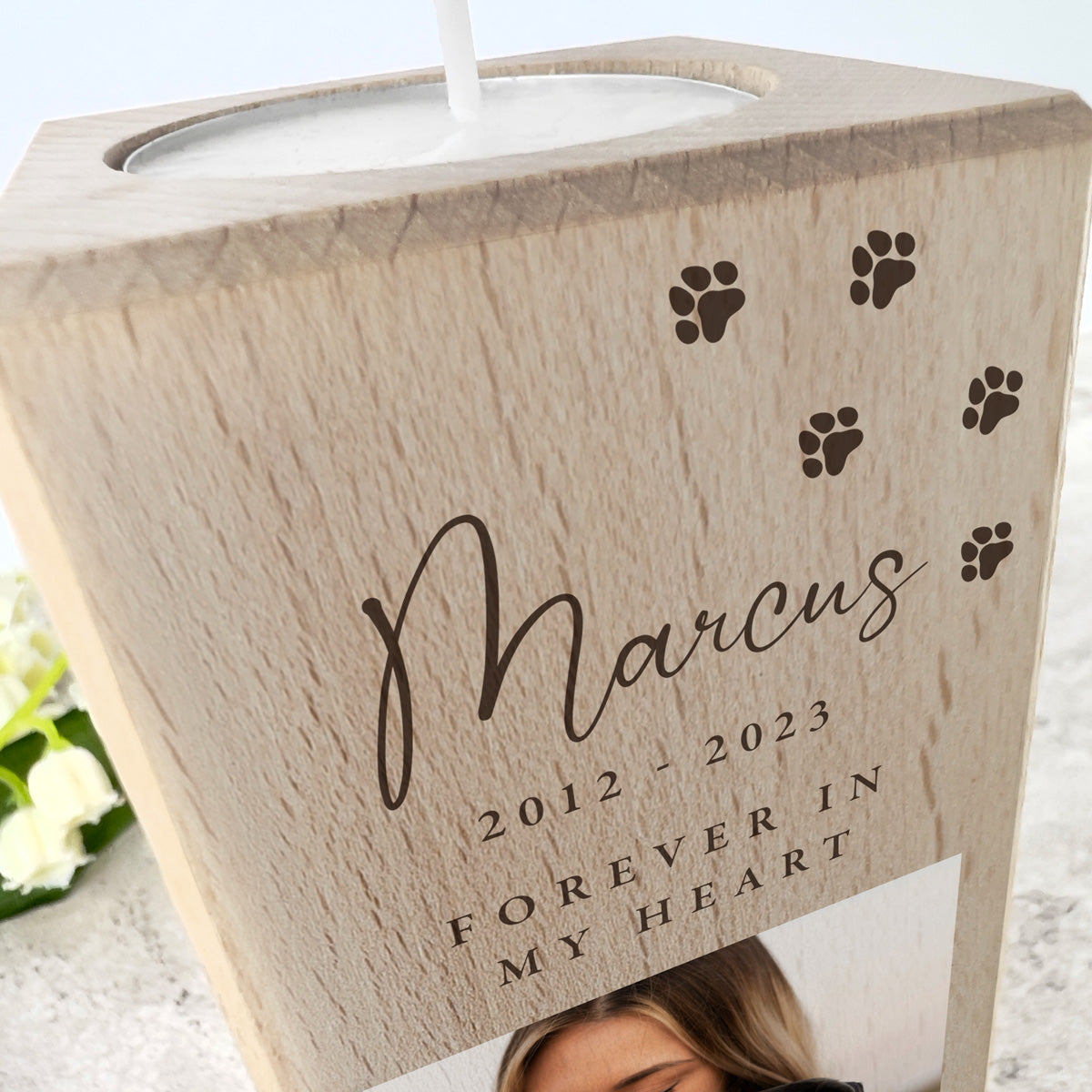Personalised Wooden Photo Pet Memorial Tea Light Holder - 2 Sizes