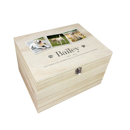 Personalised Three Photo Pet Memorial Keepsake Box - 5 Sizes (16cm | 20cm | 26cm | 30cm | 36cm)