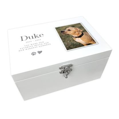 Personalised Sketch Pet Photo White Wooden Memorial Keepsake Box - 3 Sizes (22cm | 27cm | 30cm)