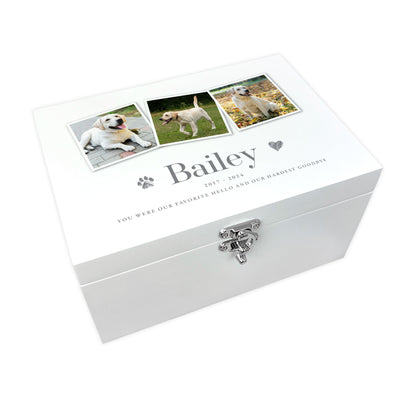 Personalised Three Photo White Wooden Pet Memorial Keepsake Box - 3 Sizes (22cm | 27cm | 30cm)