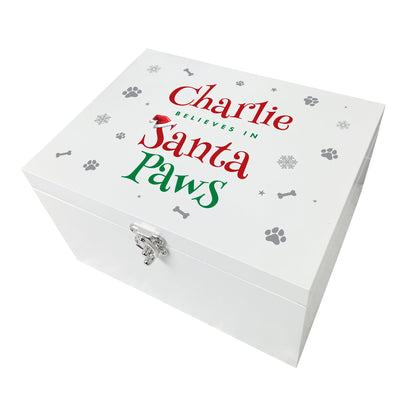 Personalised White Wooden Santa Paws Pet Christmas Eve Box - 3 Sizes (22cm | 27cm | 30cm)