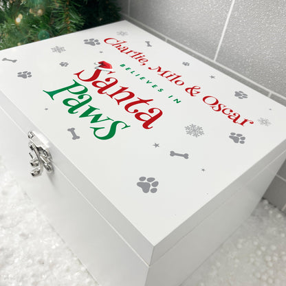 Personalised White Wooden Santa Paws Pet Christmas Eve Box - 3 Sizes (22cm | 27cm | 30cm)