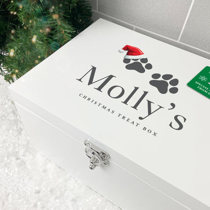 Personalised White Wooden Santa Hat Paws Pet Christmas Eve Box - 3 Sizes (22cm | 27cm | 30cm)