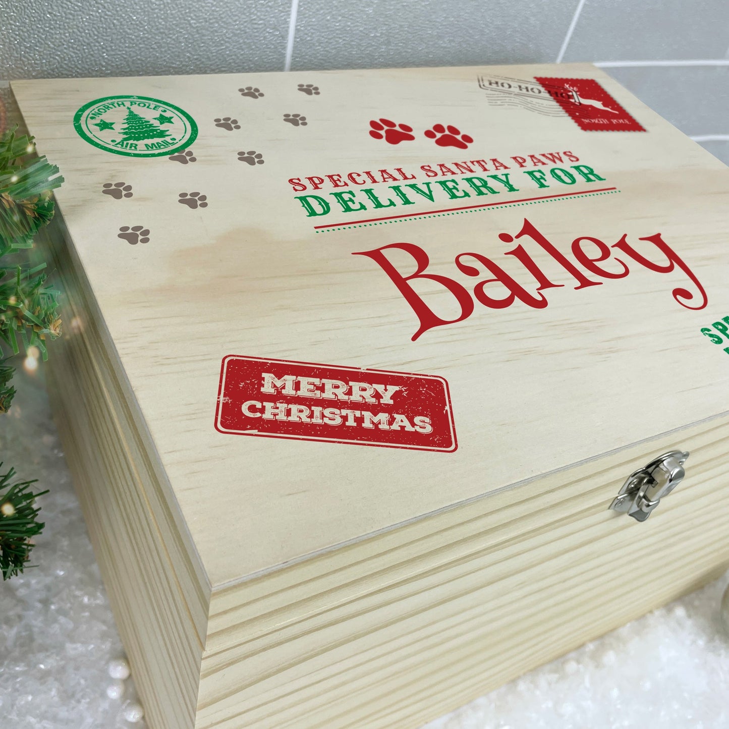 Personalised North Pole Stamp Pet Christmas Eve Box - 5 Sizes (16cm | 20cm | 26cm | 30cm | 36cm)