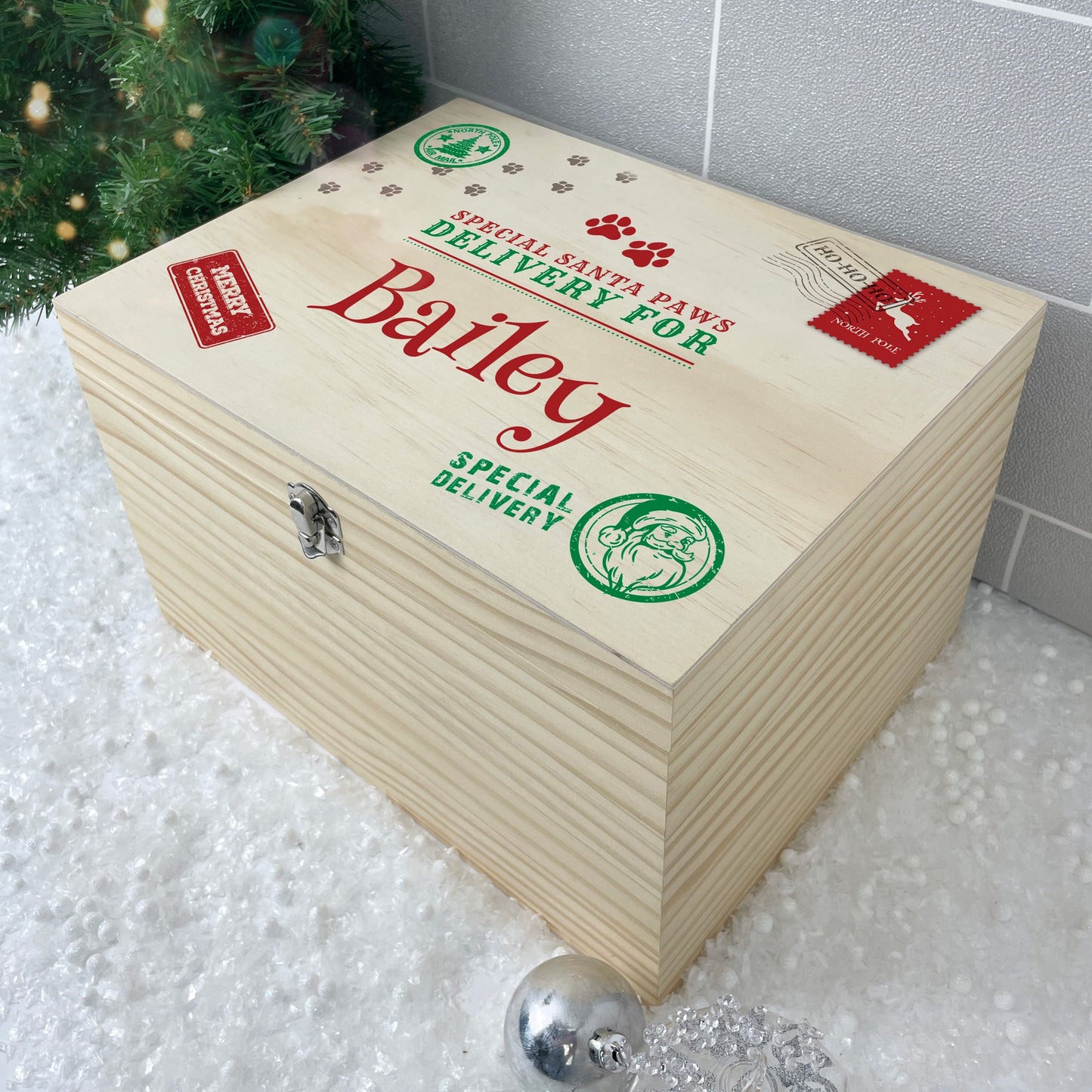 Personalised North Pole Stamp Pet Christmas Eve Box - 5 Sizes (16cm | 20cm | 26cm | 30cm | 36cm)