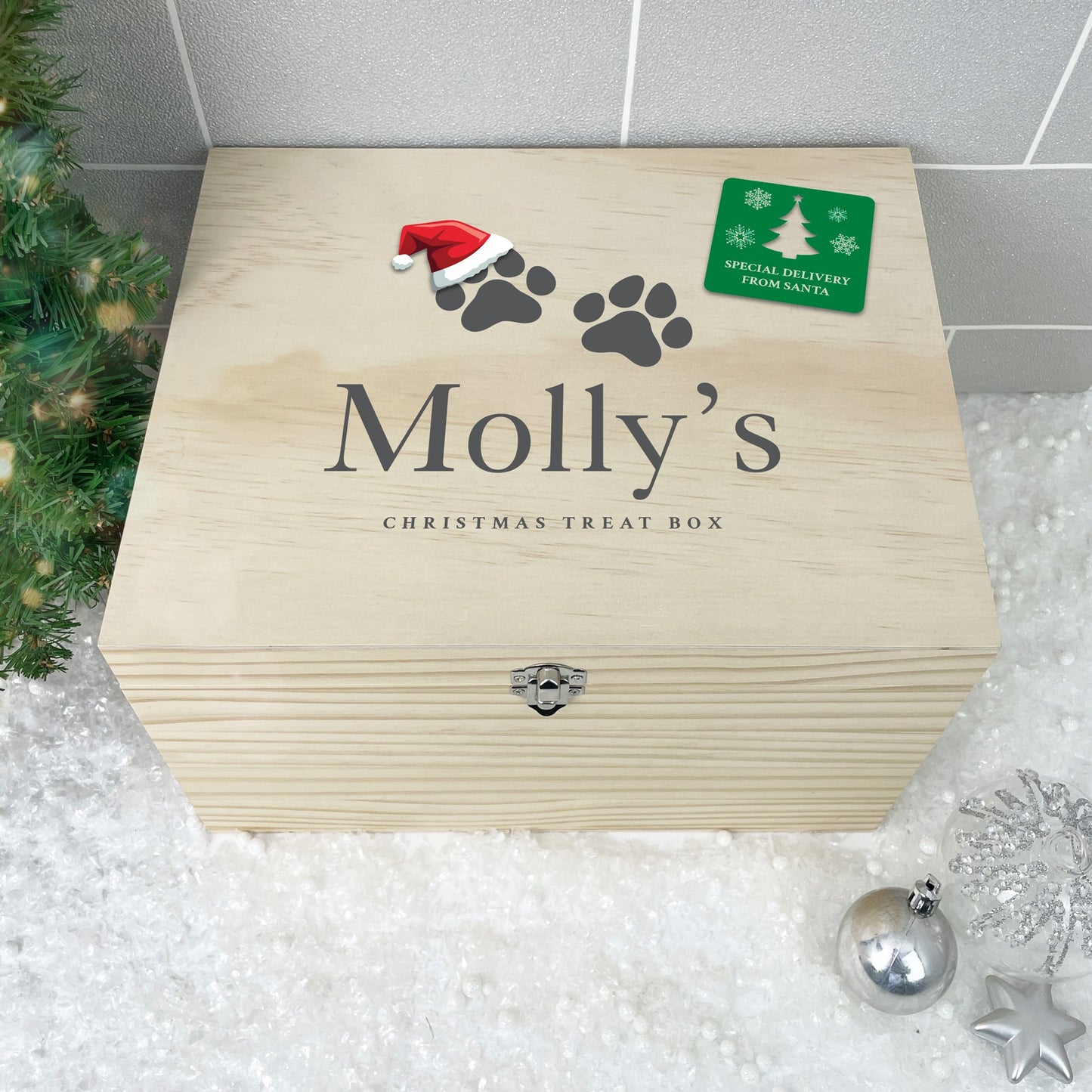 Personalised Santa Hat Paws Pet Christmas Eve Box - 5 Sizes (16cm | 20cm | 26cm | 30cm | 36cm)