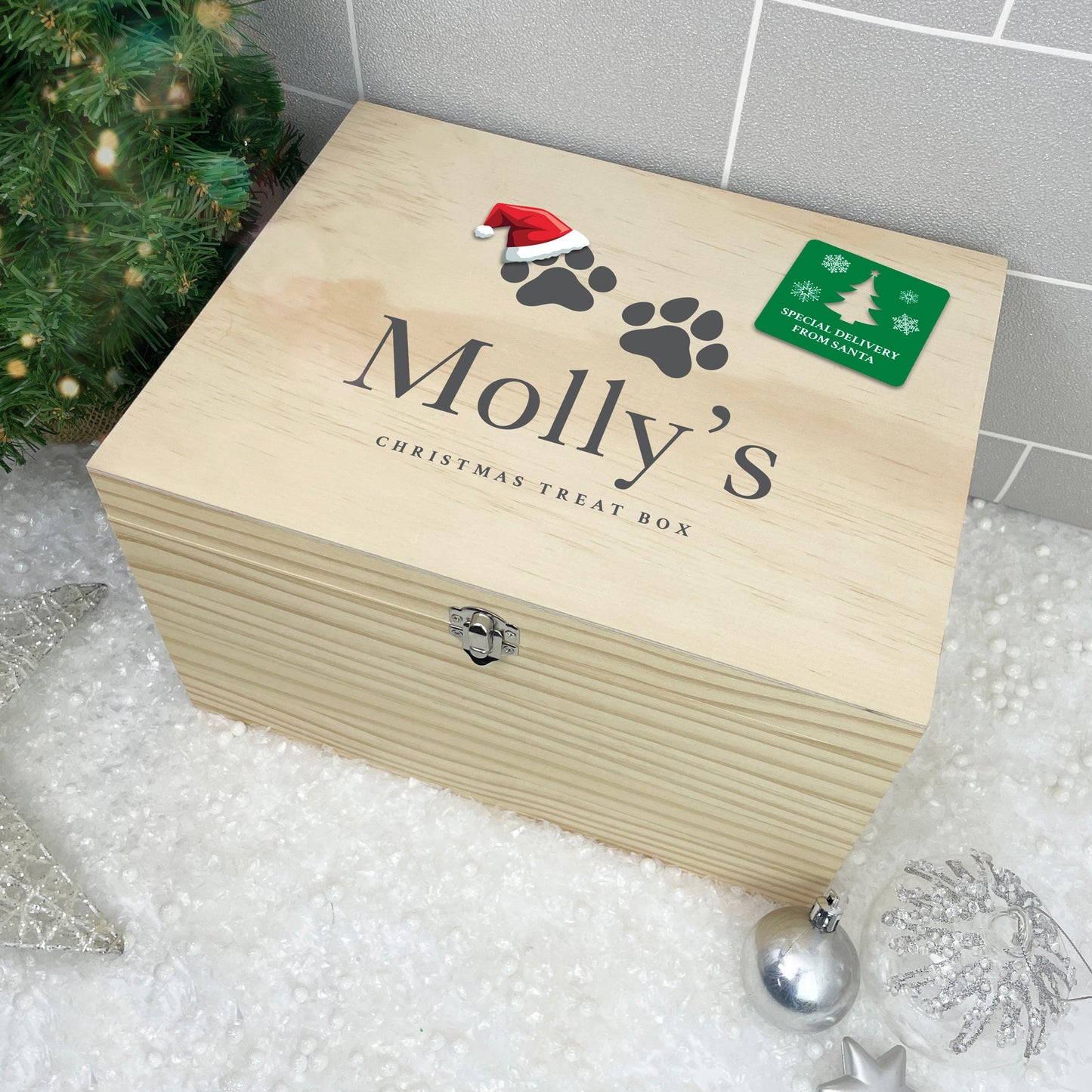 Personalised Santa Hat Paws Pet Christmas Eve Box - 5 Sizes (16cm | 20cm | 26cm | 30cm | 36cm)