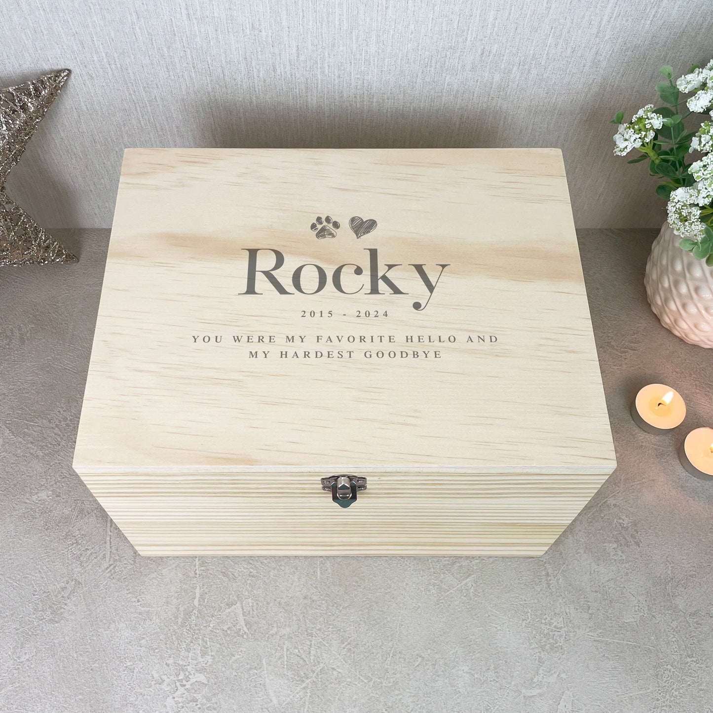 Personalised Sketch Pet Memorial Keepsake Box - 5 Sizes (16cm | 20cm | 26cm | 30cm | 36cm)