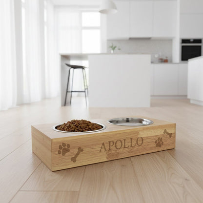 Personalised Bamboo Raised Double Dog Bowl