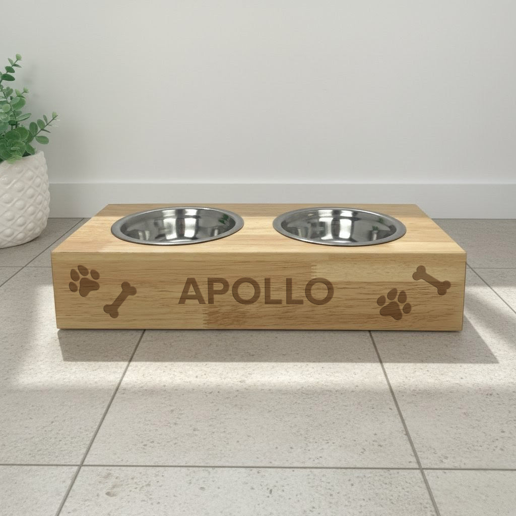 Personalised Bamboo Raised Double Dog Bowl
