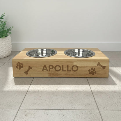 Personalised Bamboo Raised Double Dog Bowl