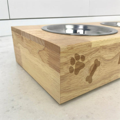 Personalised Bamboo Raised Double Dog Bowl