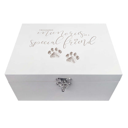 'Treasured Memories' White Painted Wooden Pet Memorial Keepsake Box