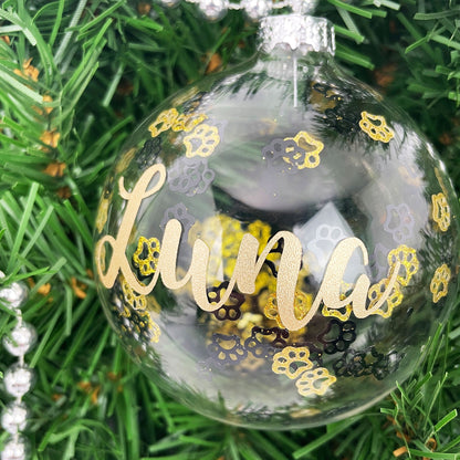 Personalised Black & Gold Paw Prints Pet Bauble