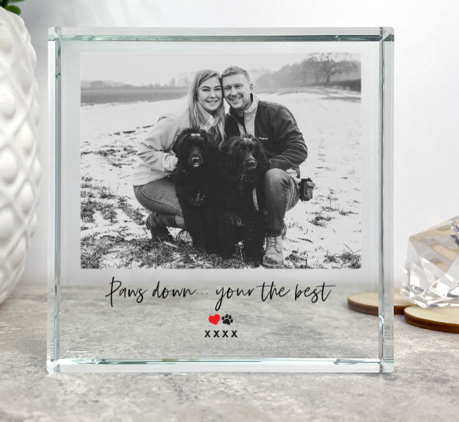 Personalised Pet Heart & Paw Photo Crystal Token