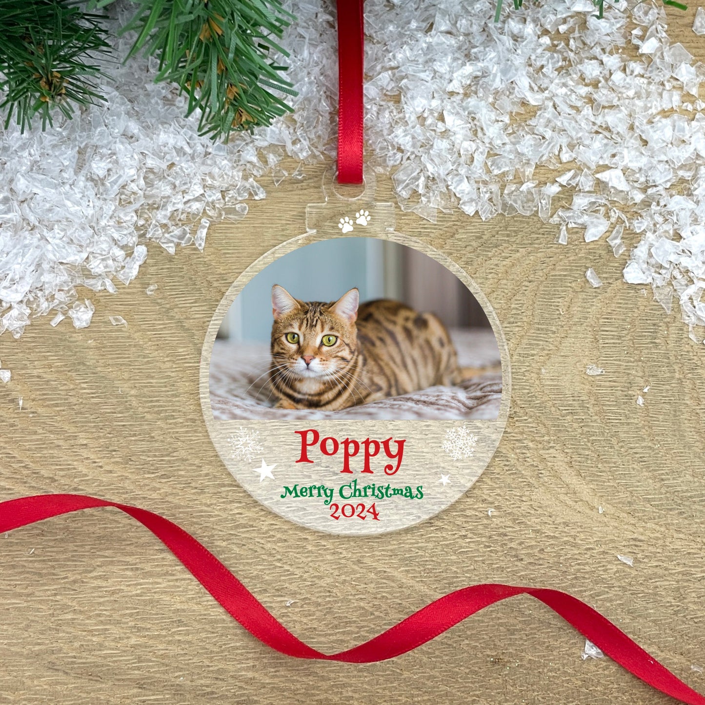 Personalised Pet Merry Christmas Photo Acrylic Hanging Decoration - Various Shapes