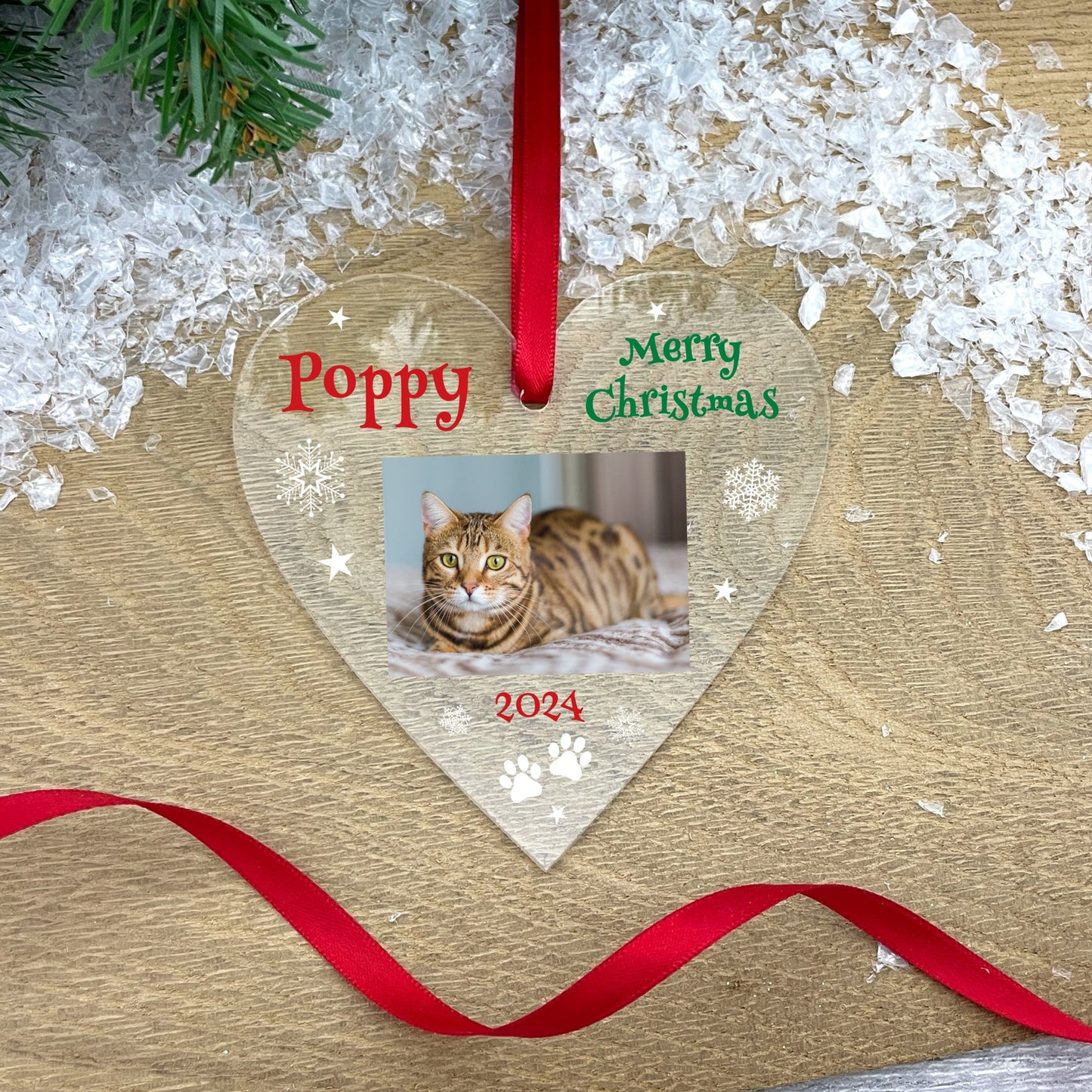 Personalised Pet Merry Christmas Photo Acrylic Hanging Decoration - Various Shapes