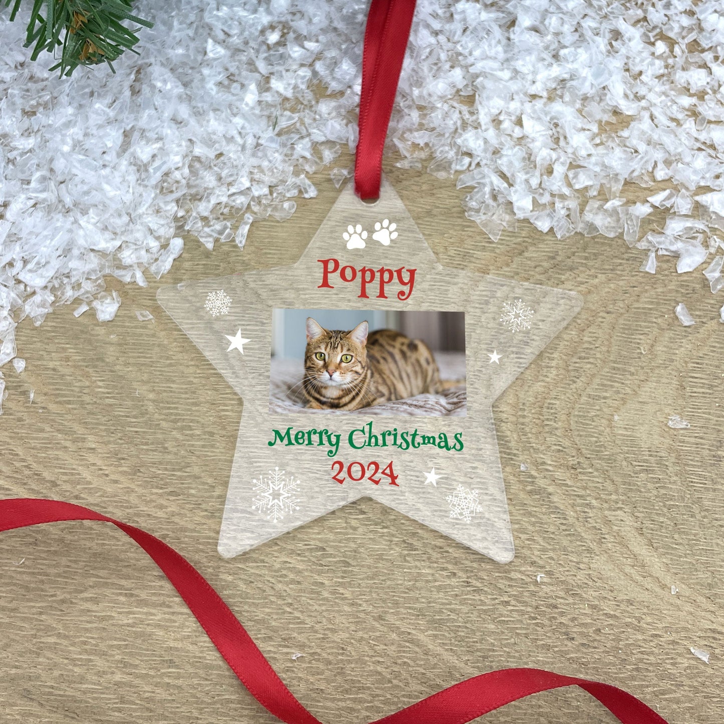 Personalised Pet Merry Christmas Photo Acrylic Hanging Decoration - Various Shapes