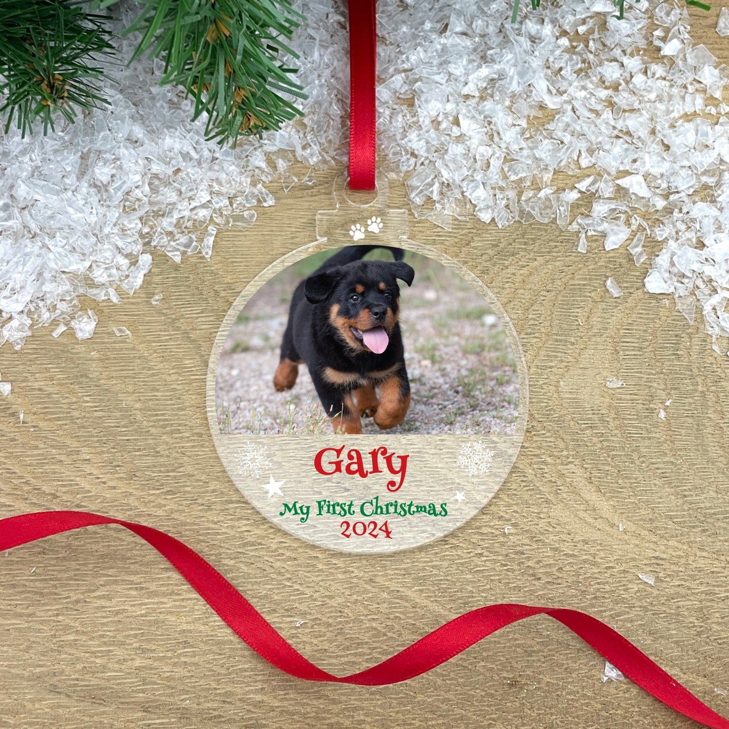 Personalised Pet My First Christmas Photo Acrylic Hanging Decoration - Various Shapes