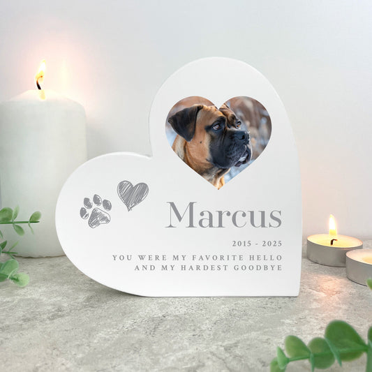 Personalised Sketch Pet Photo White Freestanding Heart