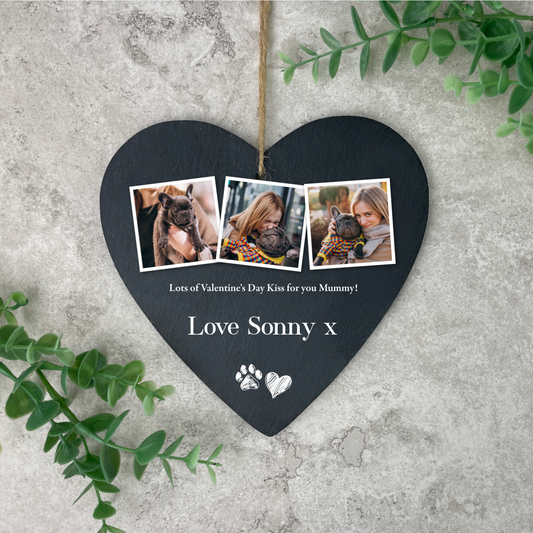 Personalised Pet Photo Slate Hanging Heart Decoration 15 x 16cm