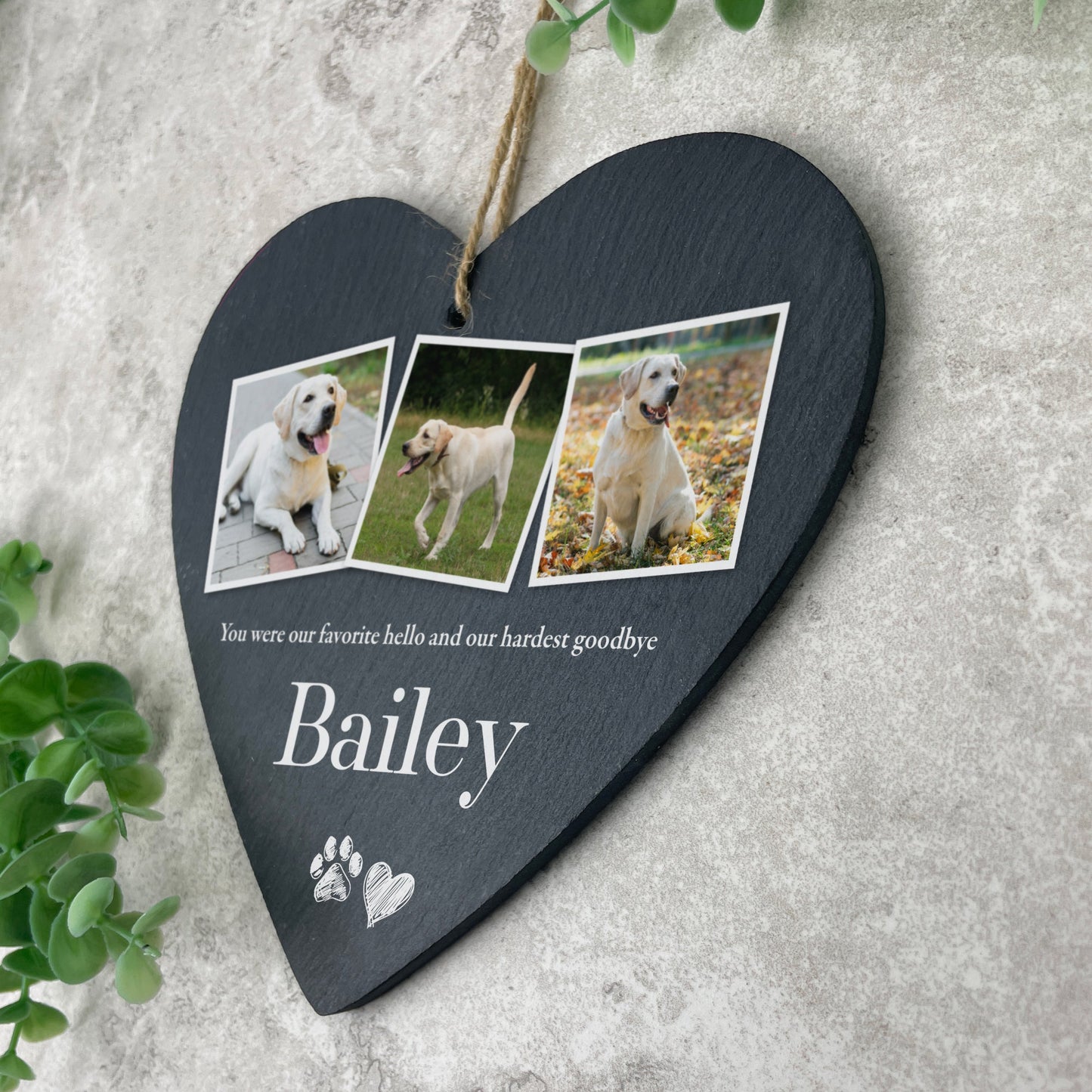 Personalised Pet Photo Slate Hanging Heart Decoration 15 x 16cm