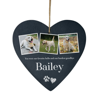 Personalised Pet Photo Slate Hanging Heart Decoration 15 x 16cm