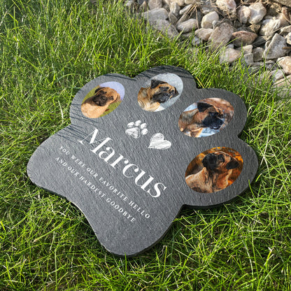 Personalised Slate Pet Photo Paw Shaped Grave Marker 20 x 20cm