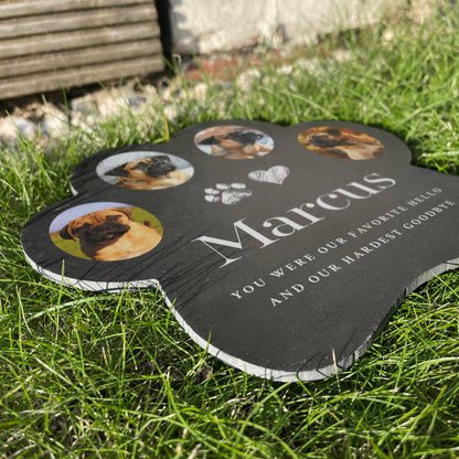 Personalised Slate Pet Photo Paw Shaped Grave Marker 20 x 20cm