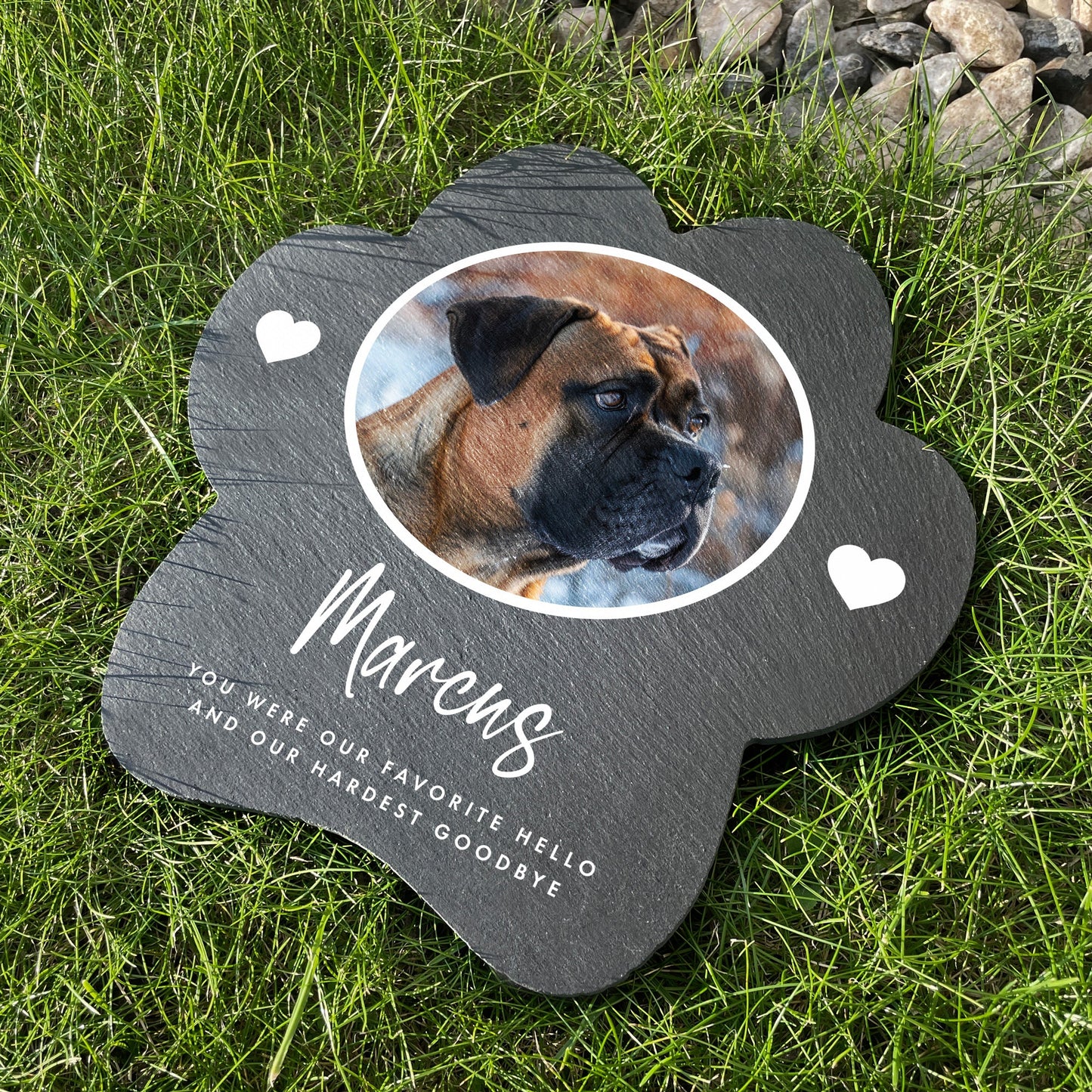 Personalised Slate One Photo Pet Paw Shaped Grave Marker 20 x 20cm