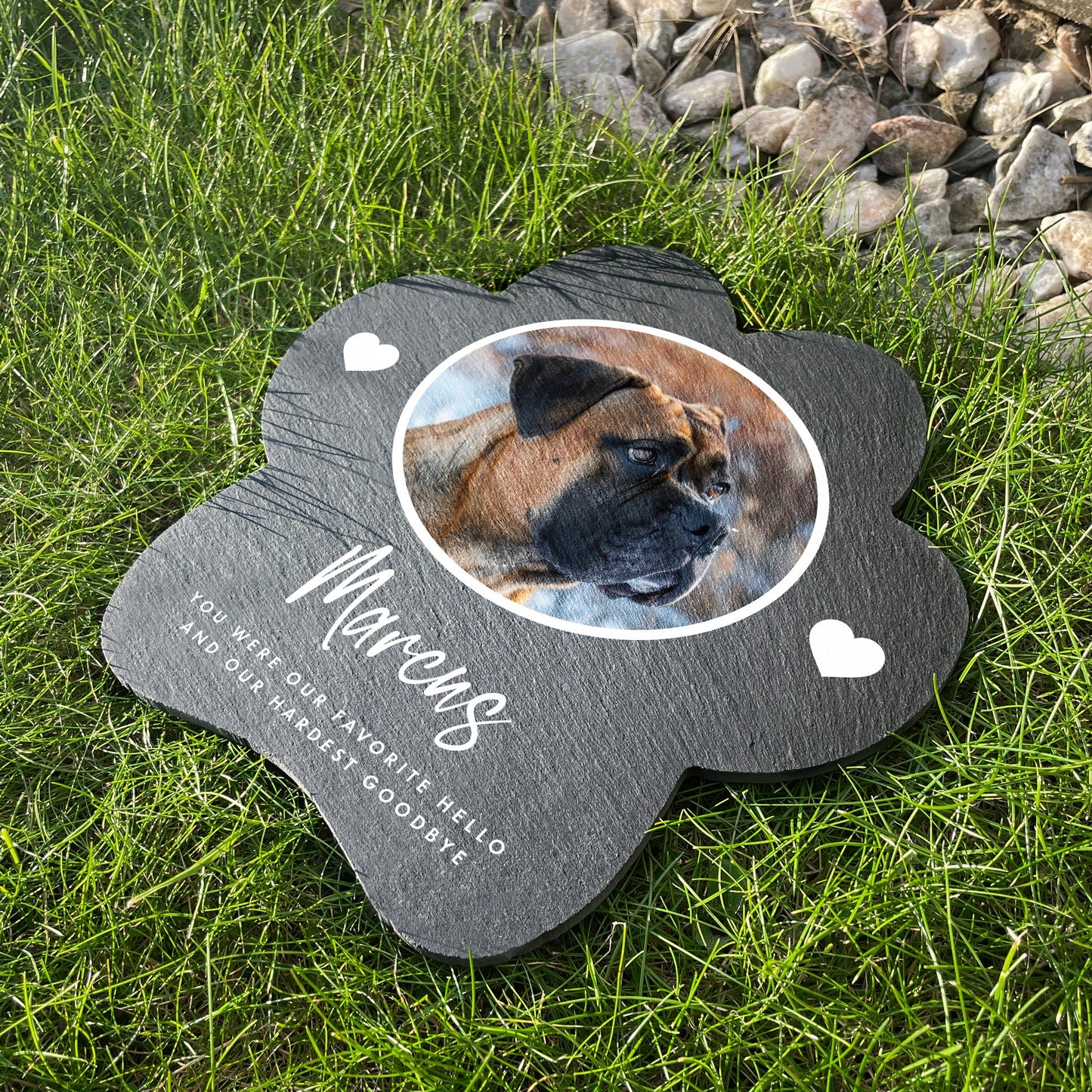 Personalised Slate One Photo Pet Paw Shaped Grave Marker 20 x 20cm